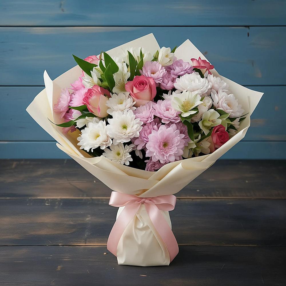 Букет цветов из: Хризантемы, Альстромерии и Розы в Сорочинске